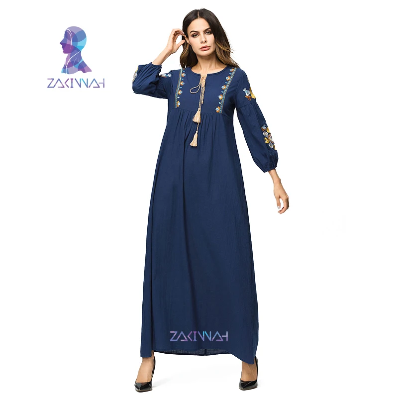 Женская одежда больших размеров abaya халат Вышивка мусульманское длинное платье