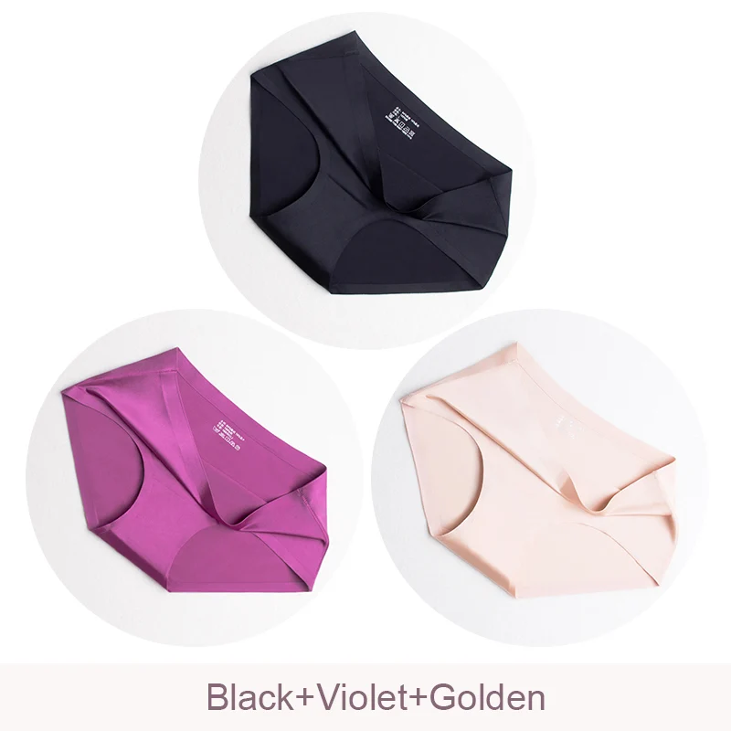 Black Violet Golden Сексуальные трусики, женское нижнее белье со средней посадкой, ледяной шелк, прохладные освежающие бесшовные трусики, женское сексуальное нижнее белье, трусы для женщин - Цвет: Black Violet Golden