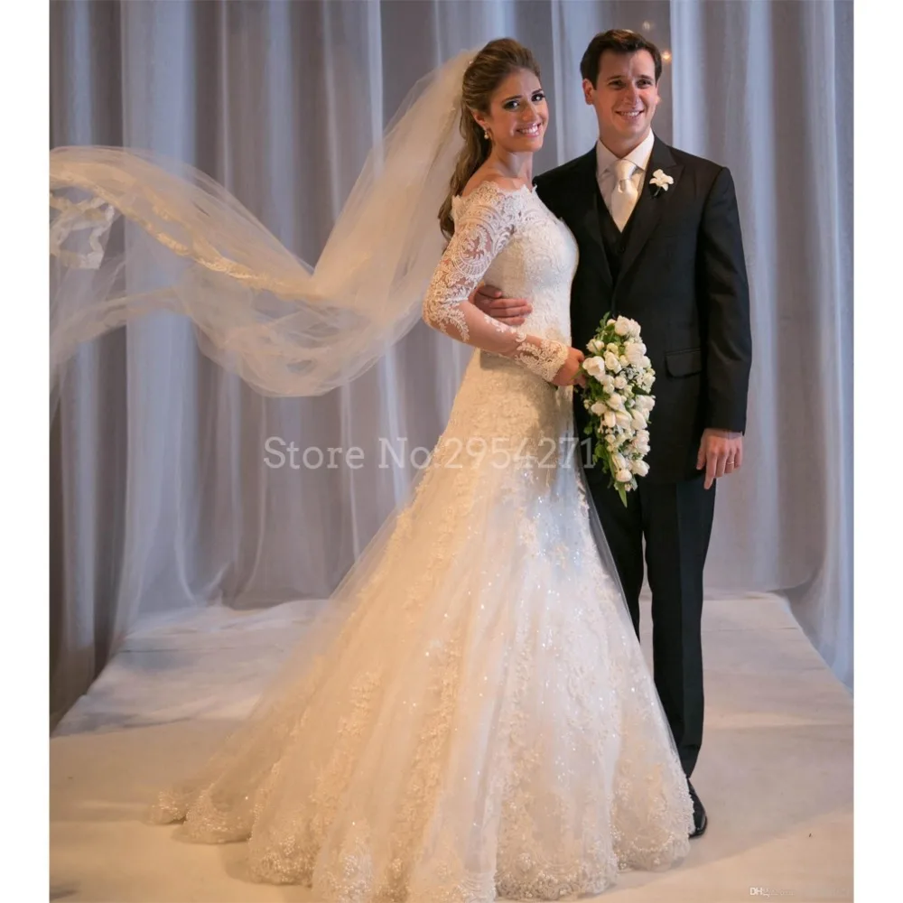 Женское свадебное платье с юбкой годе кружевное винтажное вырезом лодочкой и