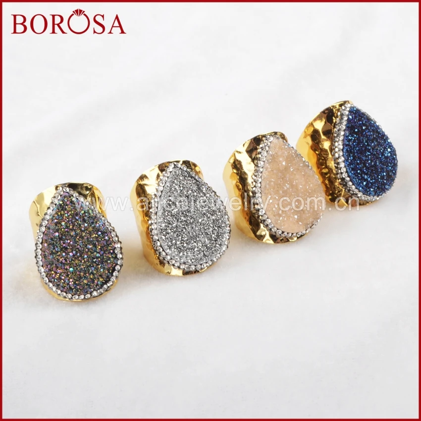 Женское кольцо с кристаллами BOROSA Druzy Кристальное каплевидными стразы из циркония