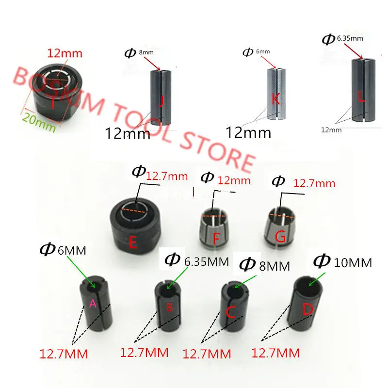Цанга 1/2 &quot1/4&quot 3/8 &quot6 мм 8 10 12 7 для BOSCH GOF1200A GOF1200 GOF1300CE GOF1300ACE GOF2000CE GOF1400CE GOF1600CE|for