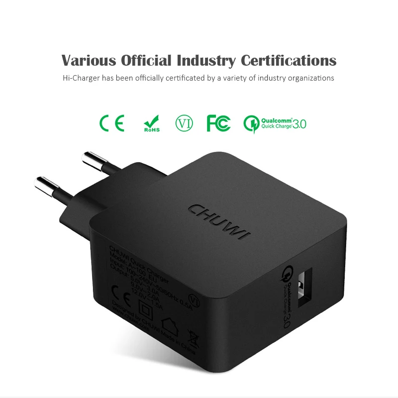 Chuwi дорожное настенное зарядное устройство Быстрая зарядка QC 3,0 USB зарядное устройство адаптер ЕС вилка универсальный для планшетных ПК