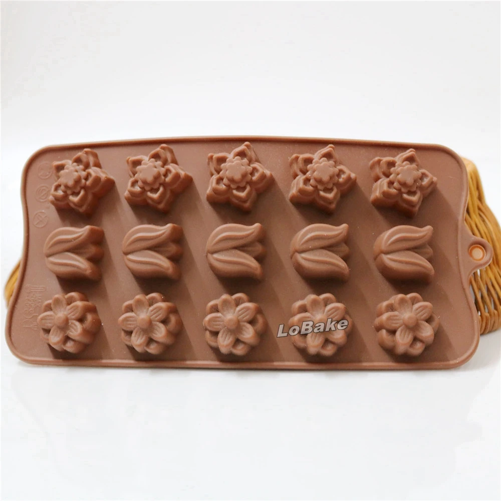 15 cavities 21*10.5cm 3 type of flower tulip shape chocolate mold for DIY cake baking tools |