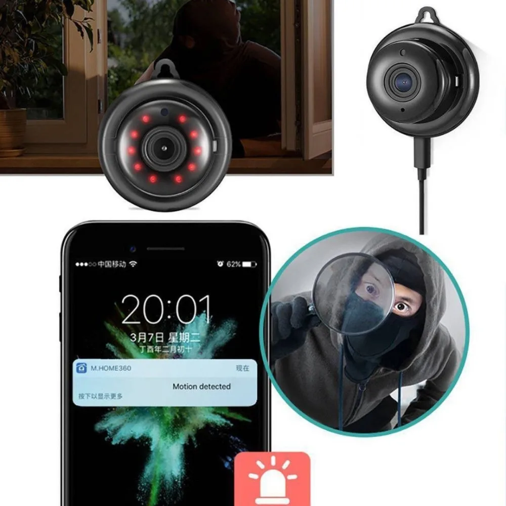 Беспроводная мини Wi Fi IP камера HD 1080P умная домашняя видеонаблюдения с ночным