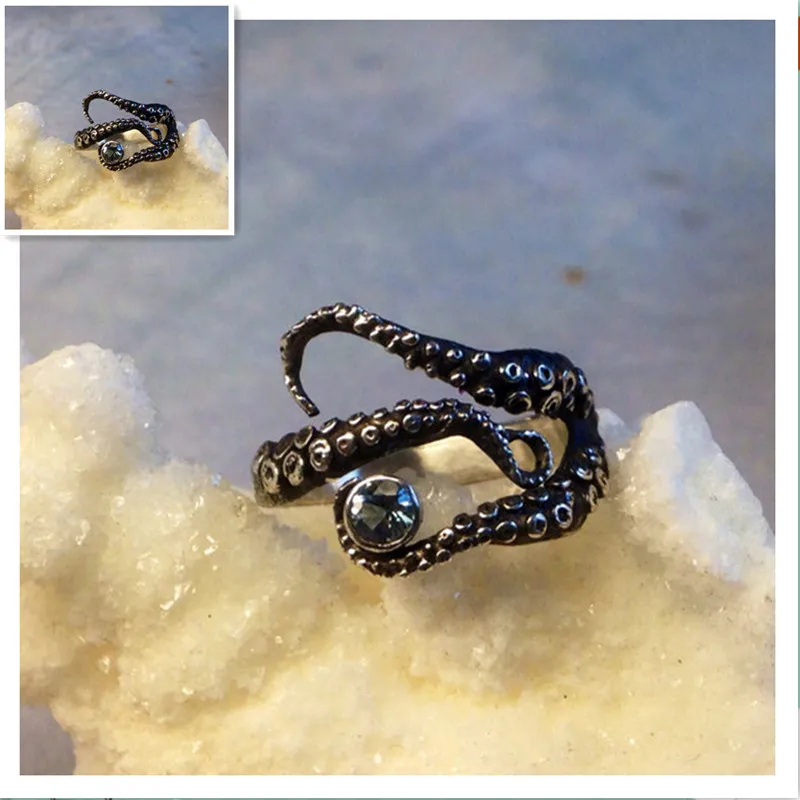 

Drop Shipping Retail Tentacle Octopus Ring Seductive Tentacle Rings in ancient Plating black Rhinestone adjustable size