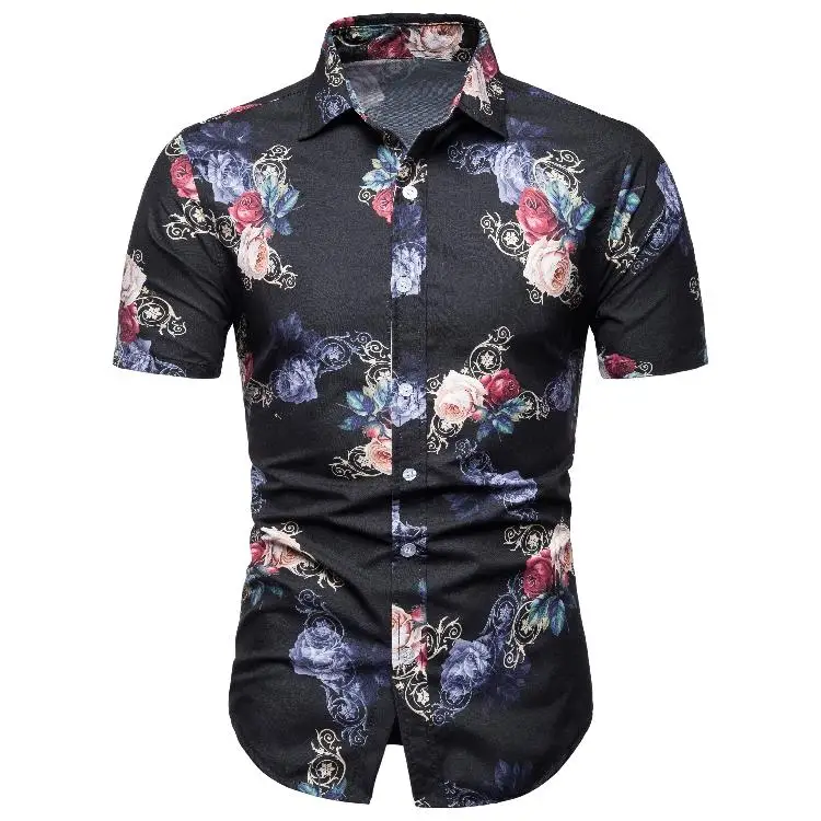 Summer Men's Shirt Short sleeve Floral Hawaiian Mens Clothing New model Shirts Flower Slim Casual | Мужская одежда