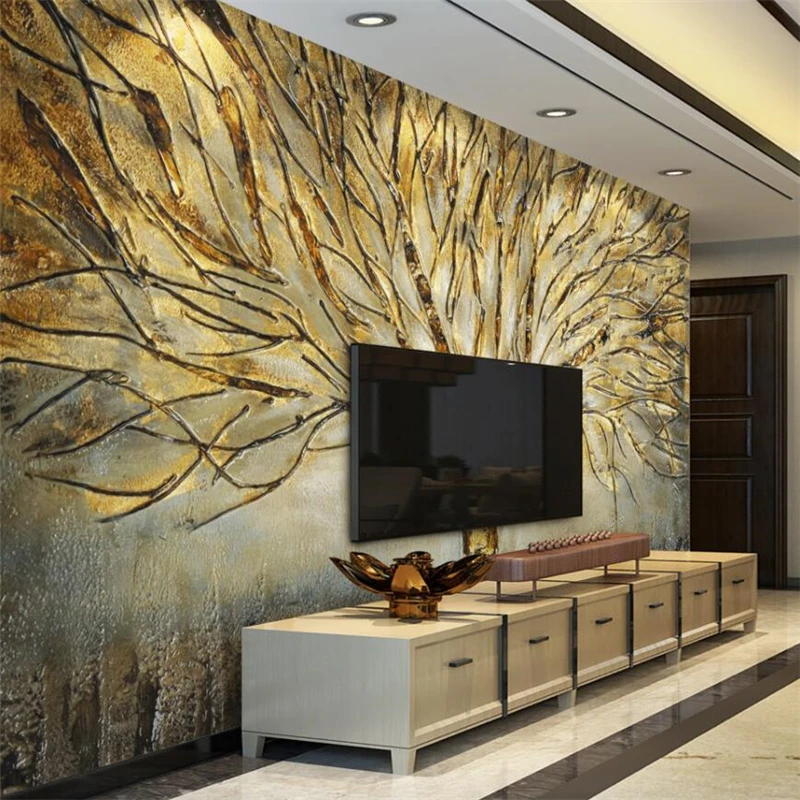 wellyu Fashion Tree Modern American Metal Embossed Oil Painting TV Wall Custom Large Mural Green Wallpaper papel de parede | Обустройство