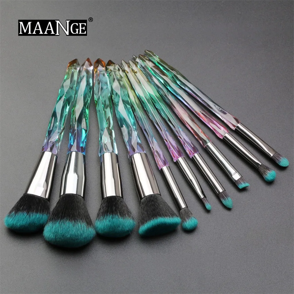 Набор кистей для макияжа Brochas Maquillaje 10 шт. основа кристальная и алмазная