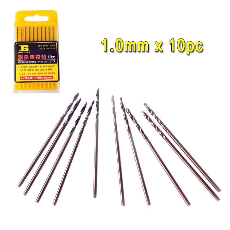 BOSI 10 шт. 1,0 мм Спиральные сверла из быстрорежущей стали с прямым хвостовиком HRC65-68