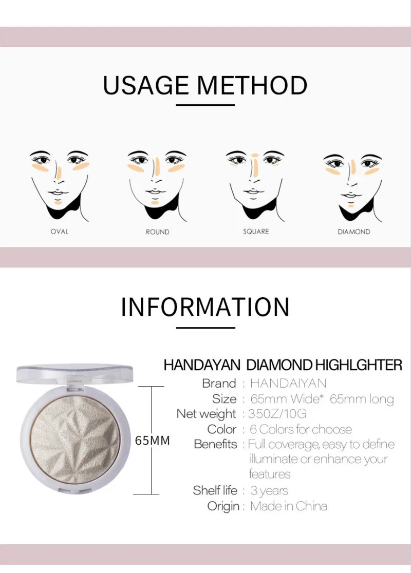HANDAIYAN 6 Colors 3D Shimmer Highlighter Face Powder Palette Face Base Shine Makeup Natural Professional Powder Shimmer Makeup