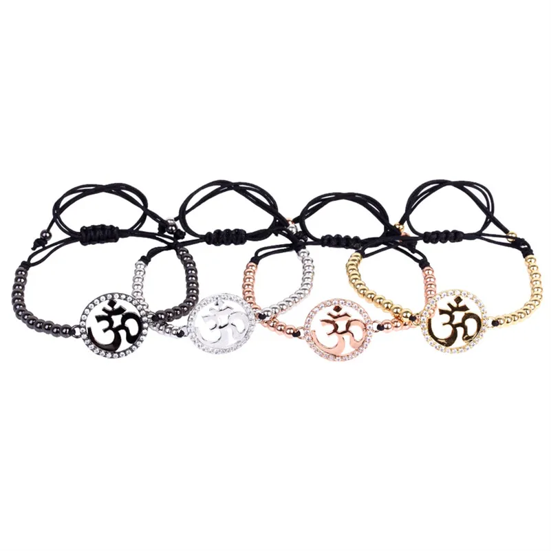 OM браслеты 4 мм CZ металлические бусины индуизм Шарм браслет Мала Йога религия