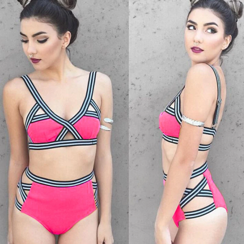 Повязки criss cross бикини высокая талия нижняя установить swim wear одежда для пляжа