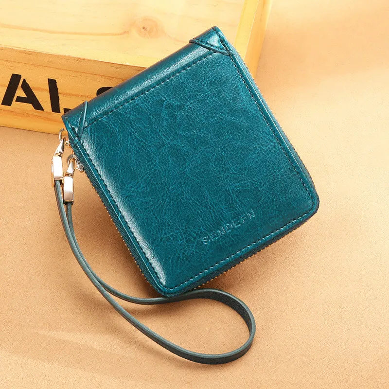 BLUE SENDEFN, короткий женский кошелек из натуральной кожи, женский клатч, сумки из коровьей кожи, кошелек для монет, кредитный держатель для карт, хорошее качество, модный - Цвет: BLUE