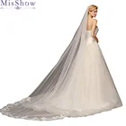 Свадебная фата с двухслойной кружевной каймой и блестками, 3 м, белая, слоновая кость, свадебная фата, недорогие свадебные аксессуары