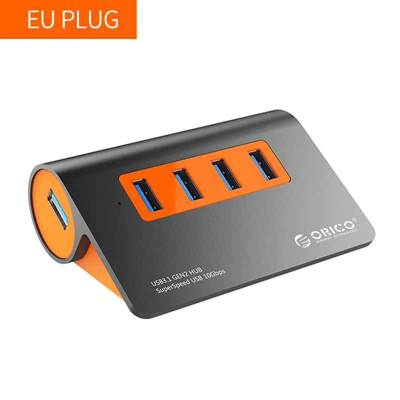 EU PLUG ORICO USB3.1 Gen2 концентратор Алюминиевый usb-хаб PC сплиттер 10 Гбит/с супер скорость с 12 В адаптер питания для samsung Galaxy S9/S8/Note - Цвет: EU PLUG