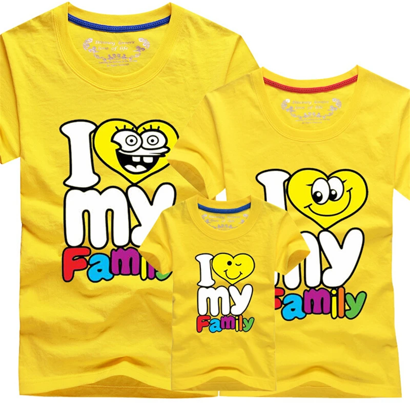 I love my Family T Shirts Summer Matching Clothes Father Mother Kids Children Outfits New Cotton Tees Free Drop Shipping | Мать и ребенок