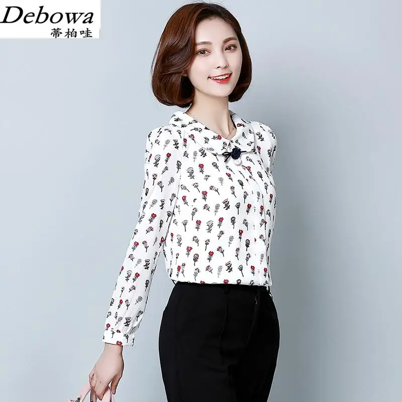 Модная шифоновая рубашка с принтом женские топы 2017 новая весенняя женская блузка