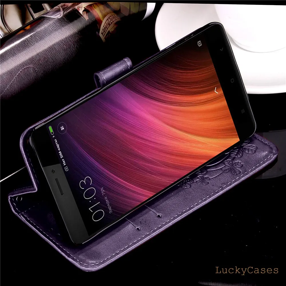 Lucky Clover чехол для телефона Xiaomi Redmi 4x тисненая цветная Кожа Флип Ретро кошелек с