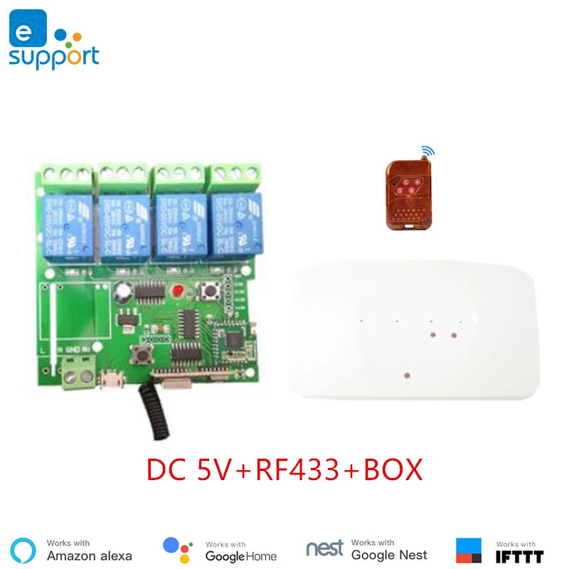 DC 5V Смарт-переключатель Ewelink DC5V/DC 7 V-32 V/AC 90 V-250 V 4 канала блокировка/инчинг/самоблокирующийся wifi+ RF 4C для DIY умного дома - Комплект: DC 5V