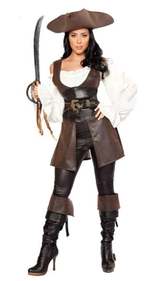 Пиратские костюмы для женщин пиратский косплей лакированная кожа винтажный Топ