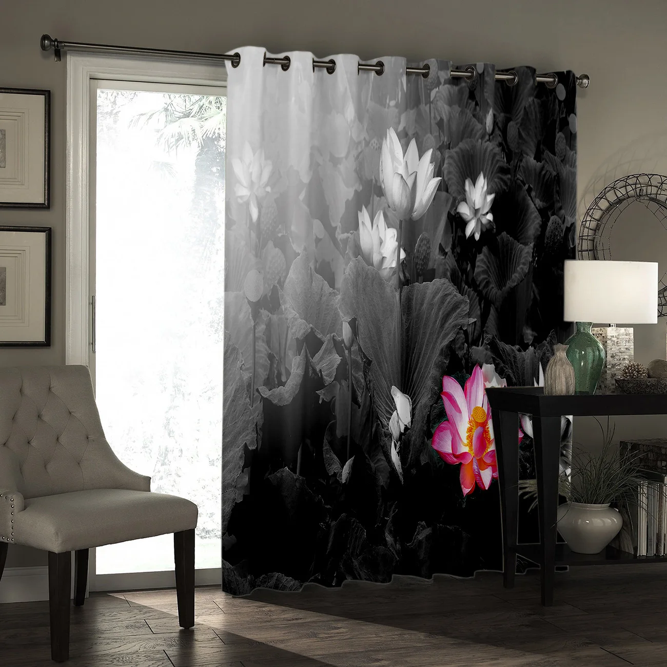 Черно-белые шторы с цветами лотоса занавески для окон Декор уличные | Дом и сад
