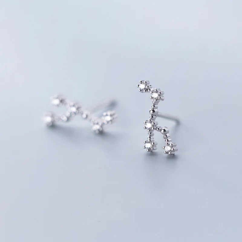 H WTLTC 925 Sterling Sliver Constellations Stud Earrings Star Cluster Ear Climber Earrings Astrology CZ Ear Jackets Earrings Gifts - Окраска металла: H