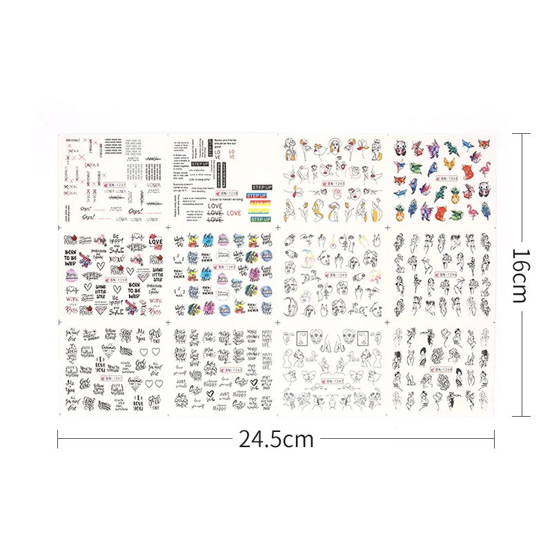 Переводные наклейки для ногтей переводные животные любовь фрукты красивые узоры