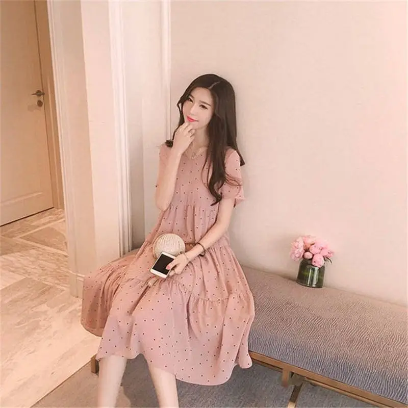Новинка 2019 Модное шифоновое платье в горошек для беременных женщин летнее одежда