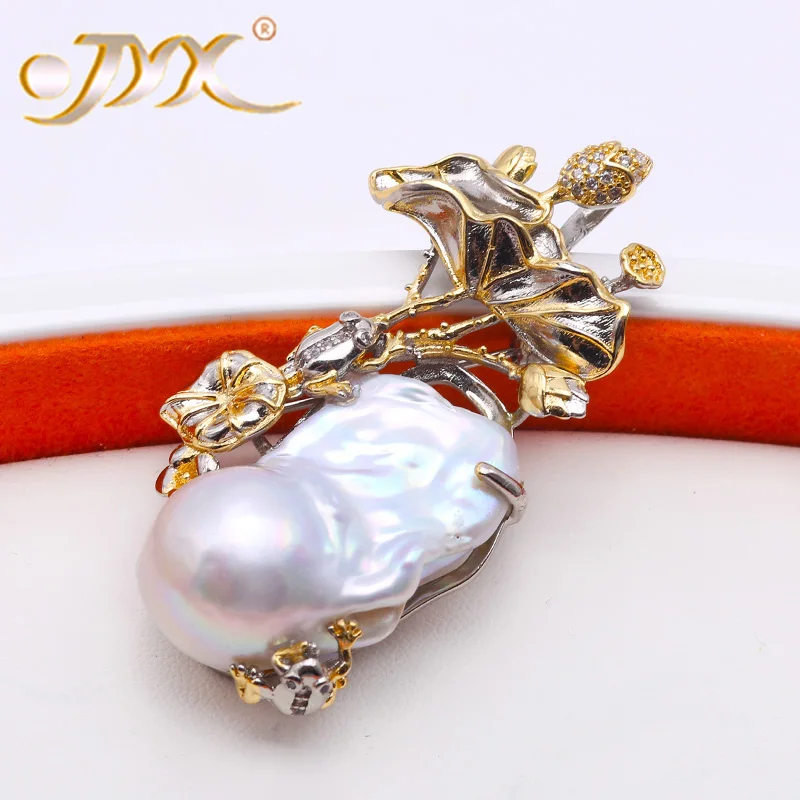 

JYX Unique Jewelry 100% Natural 18-31mm White Baroque Freshwater Pearl Brooch, Pendant Dual-use Type
