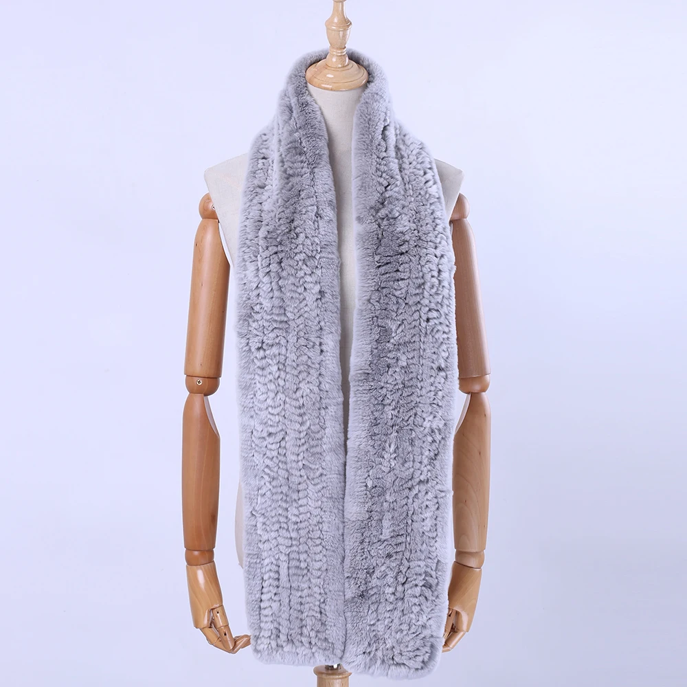 

Brand New Real Rex Rabbit Fur Knitted Women's Winter Warm Scarf Scarves Wraps Russia Neck Warmer Fashion Luxury Mufflers 170cm