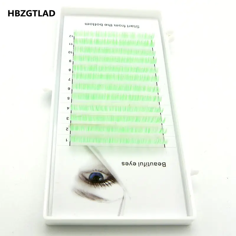 HBZGTLAD фирменные Новые Накладные Ресницы C/D curl 0 07/0 1 мм 8-14 белые + зеленые
