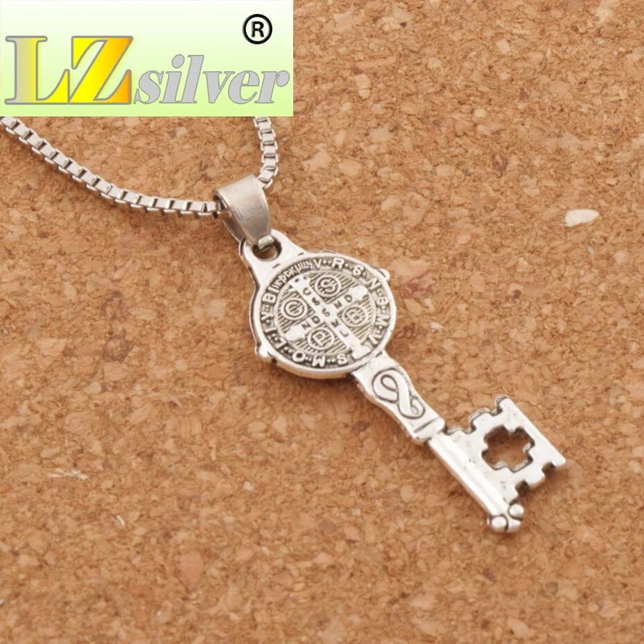 

Saint Benedict Medal Cross Key Pendant Necklace Necklaces 24" N1640 Zinc Alloy