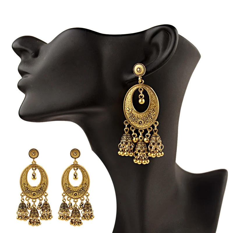 OIQUEI индийские ювелирные изделия Jhumka золотые Серебряные Колокольчики длинные