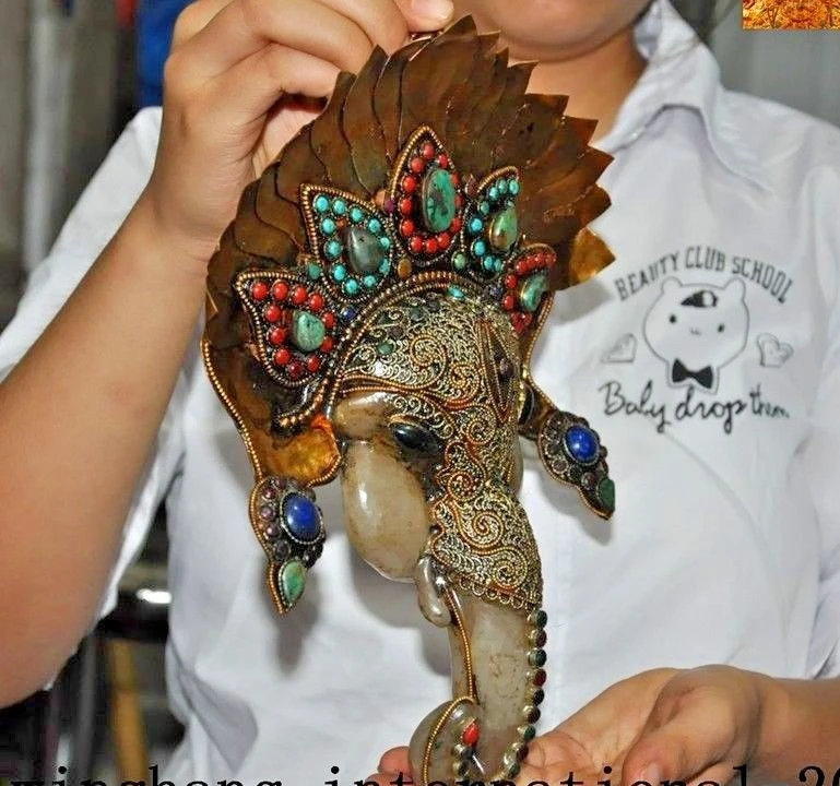 10&quotTibetan silver Filigree 24k gold Inlay gem Elephant Jambhala Shrines statue | Дом и сад