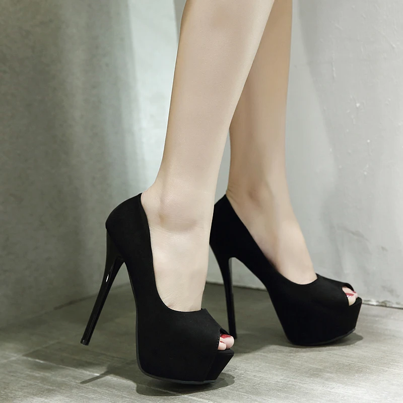 Женская обувь из мягкой замши с открытым носком на высоком каблуке 14 см 2019 | Обувь