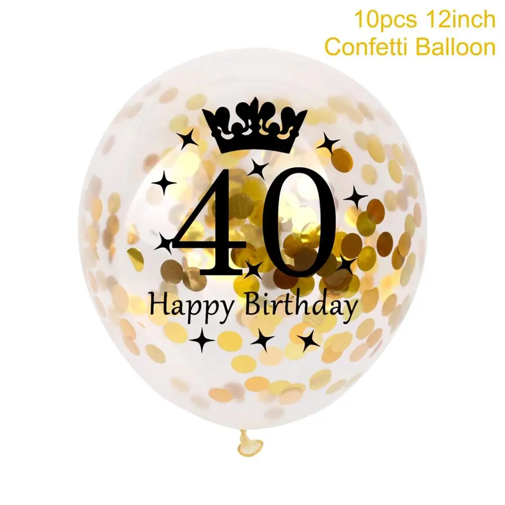confetti 40 black 10pcs 12inch Happy Birthday Balloon 30 40 50 60 Anniversary Latex Balloons Wedding Anniversary Decor Birthday Supplies - Цвет: confetti 40 black