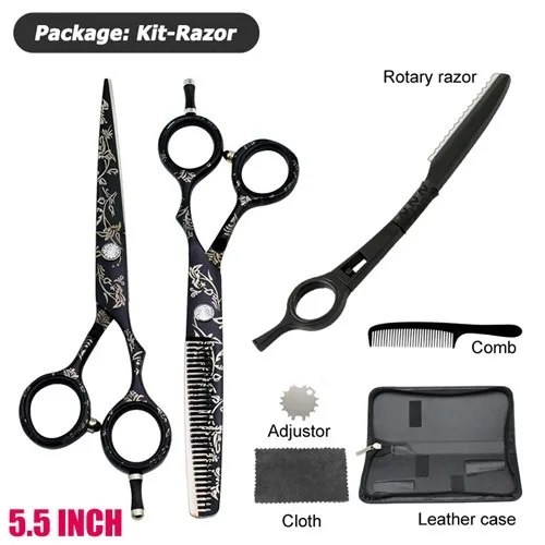 5.5kit-razor Univinlions накидка подарок 5,5 6," узор ножницы для волос парикмахер ciseaux coiffure филировочные ножницы японские ножницы Парикмахерская - Цвет: 5.5kit-razor