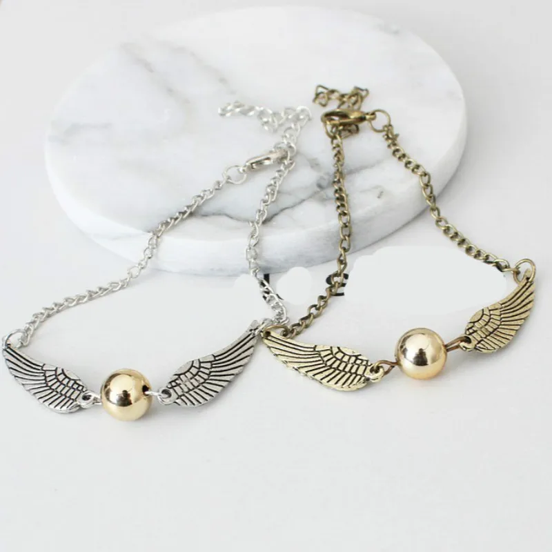 Mujer Pulseira Bijoux Новый Панк Snitch винтажный крыло перо pulseira браслет цепочка с бусинами