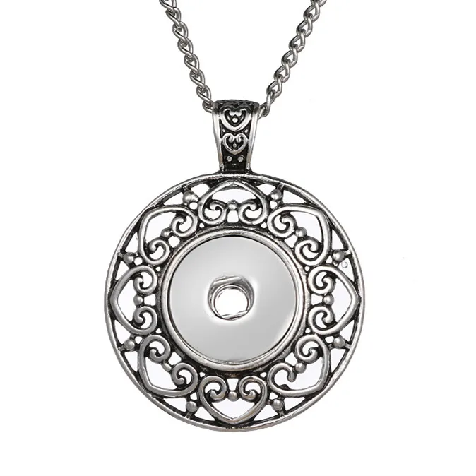 

New Fashion Beauty Round Hollow hearts Metal snap pendant necklace 60cm fit 12MM/18mm snap buttons snap jewelry XL0173