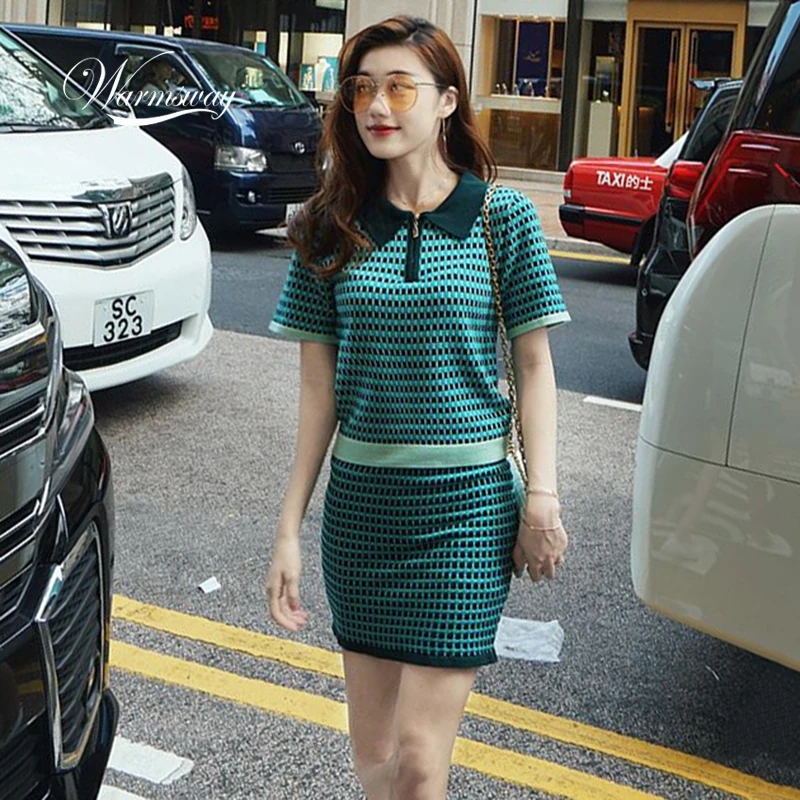 Комплект WARMSWAY женский из двух предметов свитер на молнии клетчатая юбка с