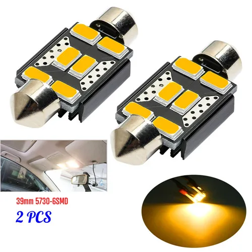 Keyecu Festoon 31-41 мм теплый белый Чрезвычайно Яркий 6SMD-5730 DE3175 DE3022 светодиодный лампы для салона автомобиля купольные огни 10-30 в - Испускаемый цвет: 2 PCS 39mm