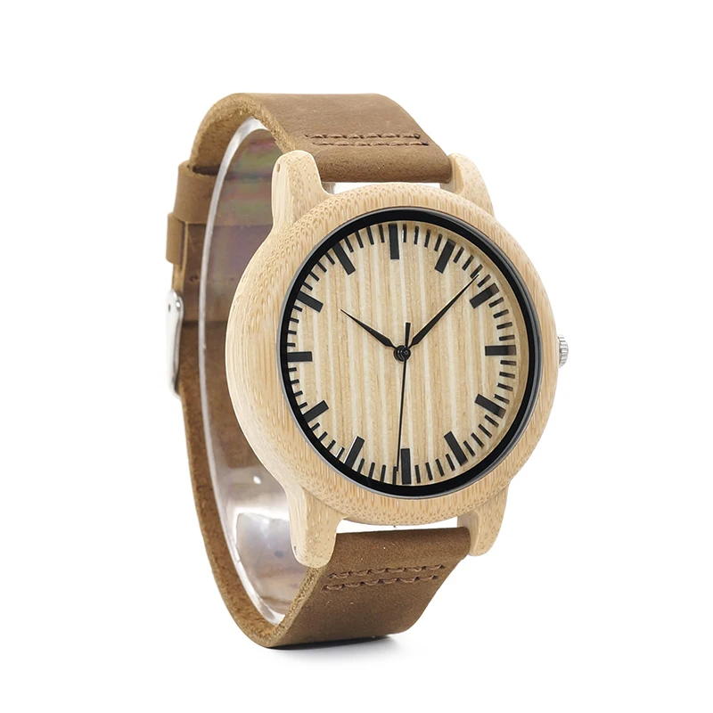 Мужские деревянные кварцевые часы с бамбуковым ремешком и кожаным | Наручные