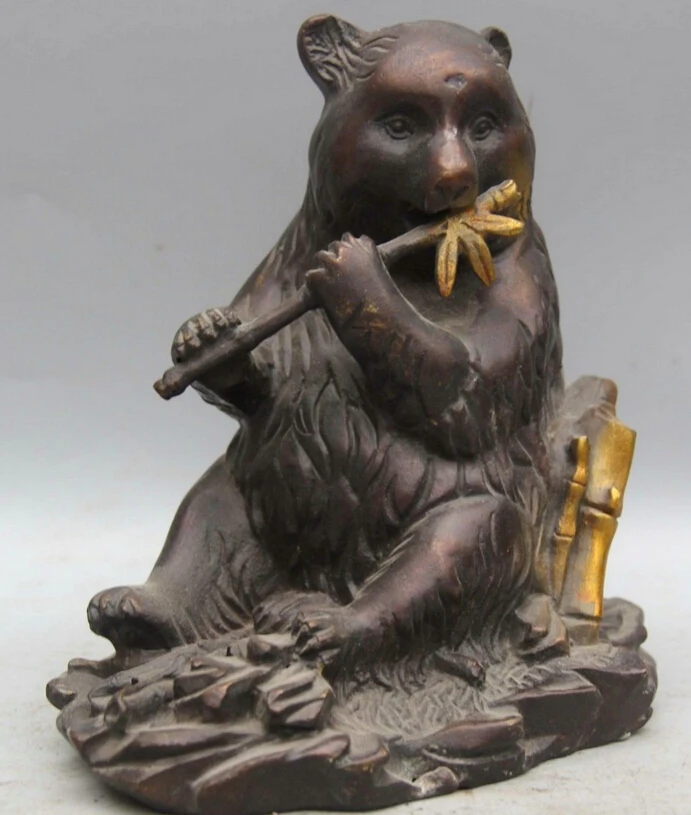 song voge gem S2433 6 Chinese Fengshui Folk Bronze seat panda bear cat bamboo Statue sculpture | Дом и сад