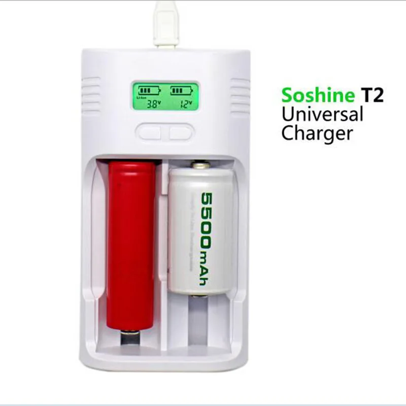 Soshine T2 интеллектуальное зарядное устройство с ЖК дисплеем для li ion 3 7 V 26650 18650 16340