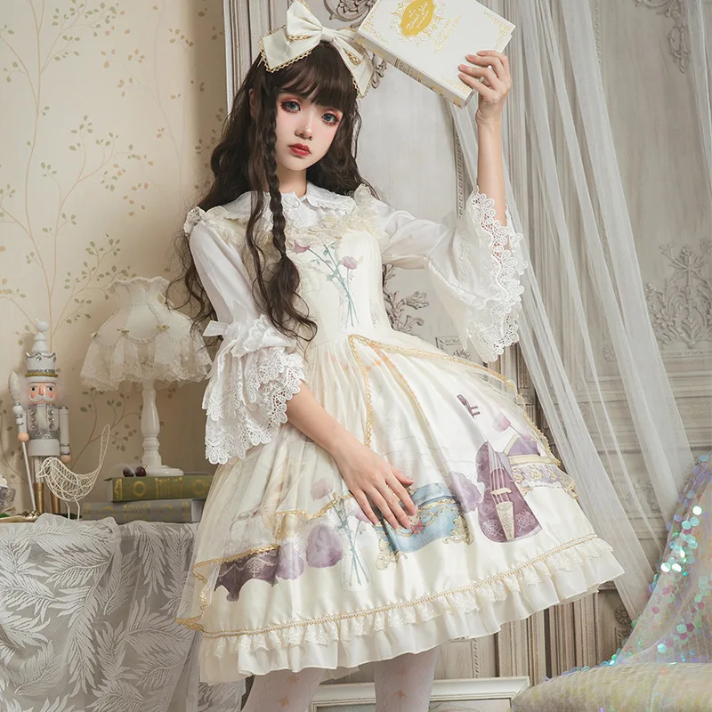 Винтажное платье JSK Lolita для женщин и девушек с цветочным принтом рюшами женские