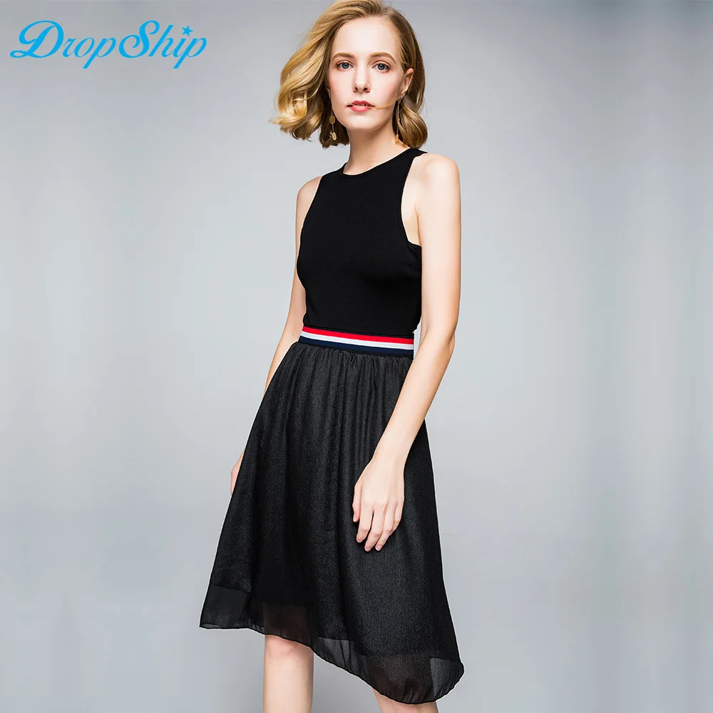 2018 Новая мода рукавов бинты лето для женщин уличная черный лоскутное Vestidos