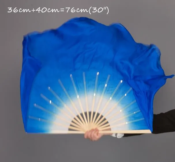 76cm(36 40cm) Королевский синий белый градиент Танец Живота Шелковые Вуали 1 пара короткие бамбуковые складные веер Yangge танец 51 см-86 см длина - Цвет: 76cm(36 40cm)