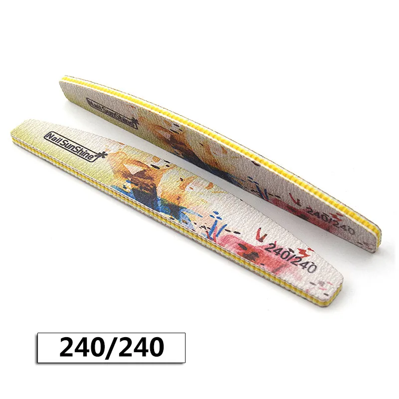 240 240 grit 25 шт./лот детская одежда на рост 80, 100/150/180/240/320 Грит моющиеся пилочка для ногтей semilune в форме банана для ногтей брусок для шлифовки с цветочным принтом набор файлов - Цвет: 240 240 grit