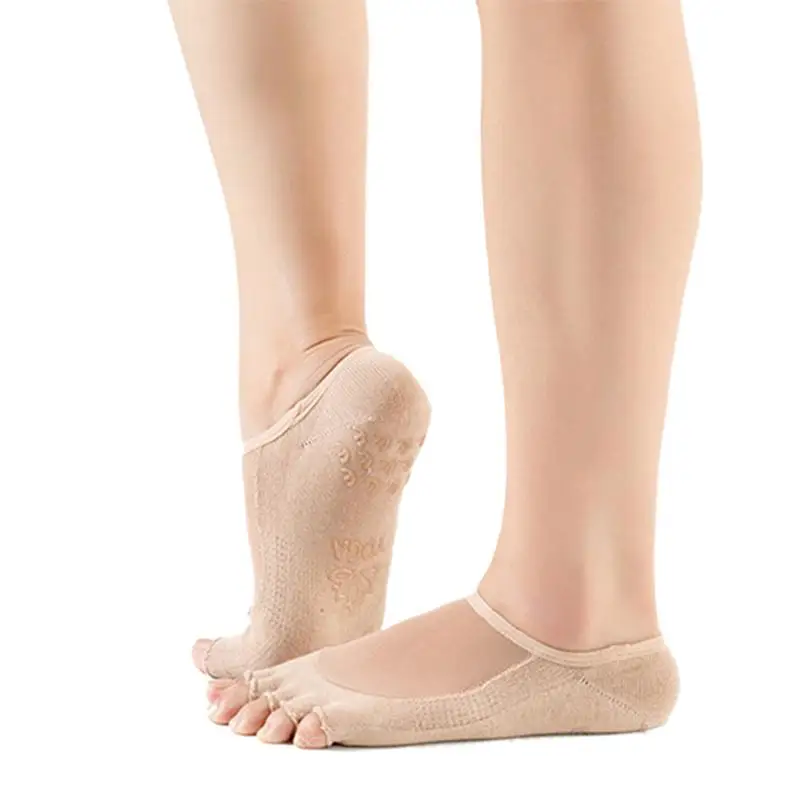 khaki Half Toe Дышащая обувь с нескользящей подошвой и двойным Для женщин Йога Спортивные Босоножки с открытым носком фигурки жениха и невесты; носки пол носки для переднего отдела стопы набивные подушки 5 носков носки - Цвет: khaki Half Toe