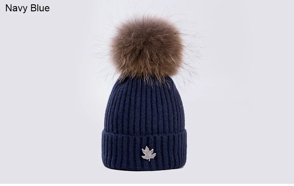 Ralferty Leaf Beanies Skullies помпон из меха енота шапка для женщин женские вязаные теплые зимние шапки лыжи gorros прочная чашка
